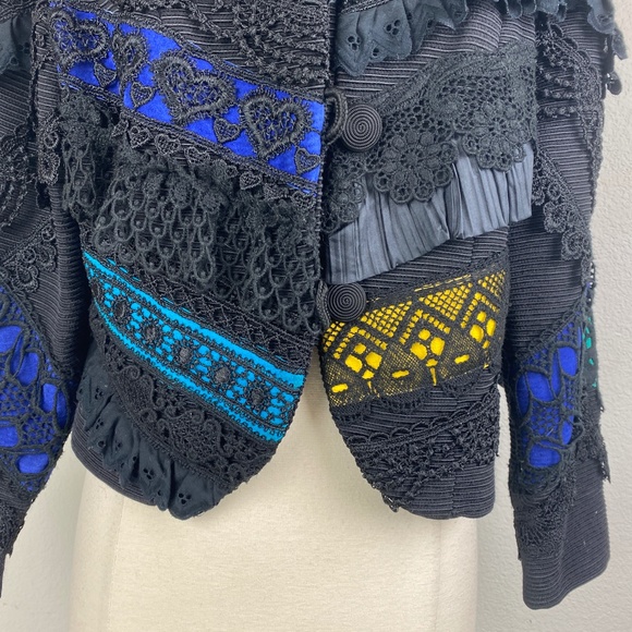 UDO Womens Black Crop Jacket Size 8 Bold Artsy Avant-Garde Ruffles Embroidery - Picture 3 of 13